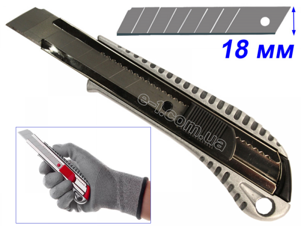 Нож строительный сегментный 18 мм с металлической направляющей фото 1