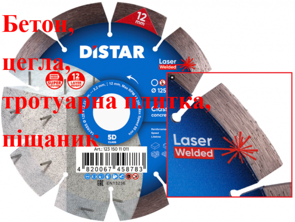 Алмазный диск по бетону 125мм ДиСтар Classic H12 фото 1