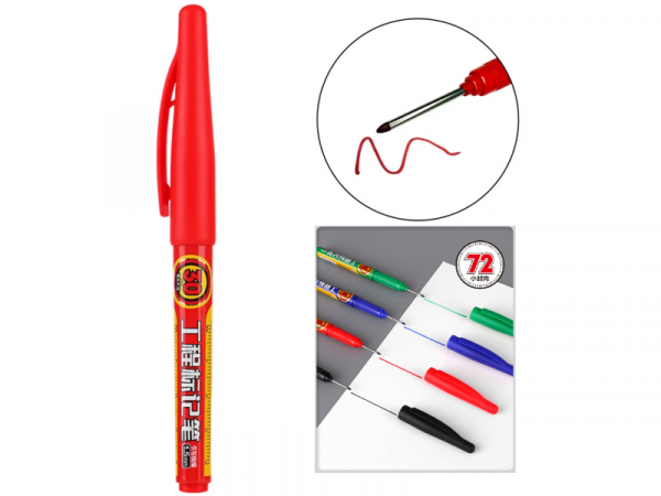 Маркер строительный красный с длинным носиком 30 мм фото 1