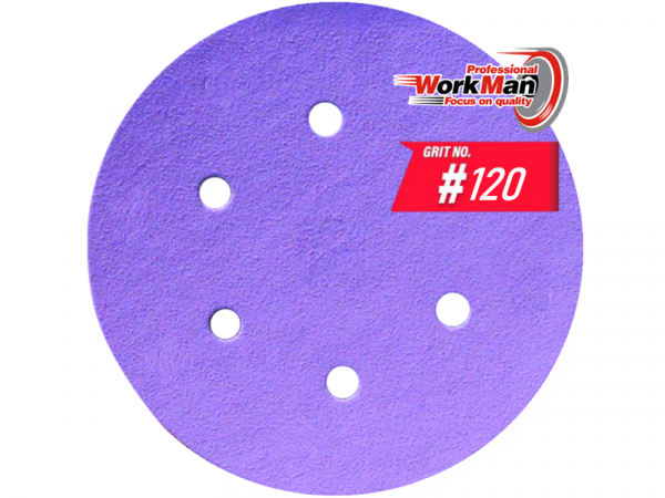 Круг на липучке 6 отверстий WorkMan Ceramic 150х6H P120 фото 1
