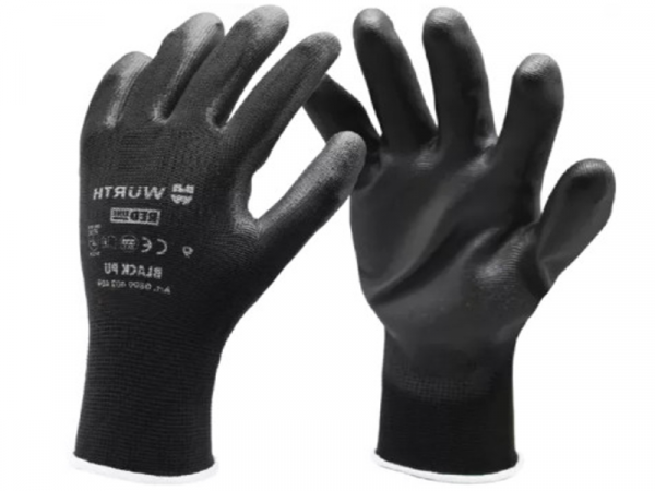 Перчатки рабочие Wurth Black PU полиэстеровые с покрытием р. 7 фото 1