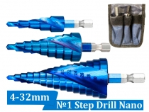 Набор ступенчатых сверл от 4 до 32 мм Nano под шуруповерт