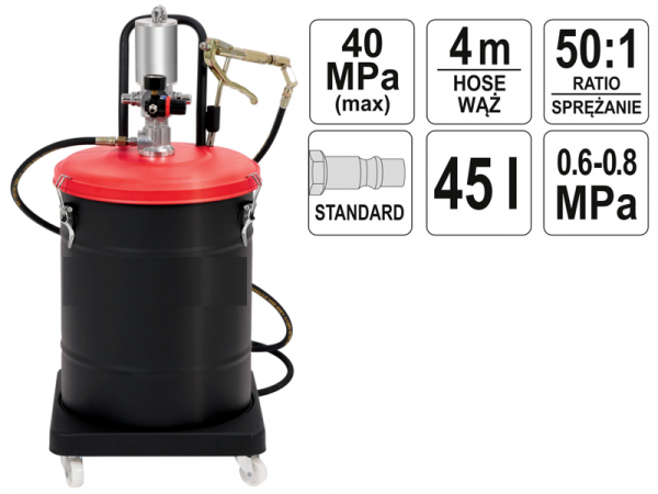 Пневматический нагнетатель смазки 45л промышленный (40 МПа) фото 1