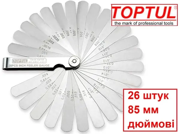 Набір щупів дюймових 85 мм 26 шт 0.0015-0.025" TOP