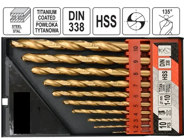 Набор сверл по металлу HSS-TiN 10шт