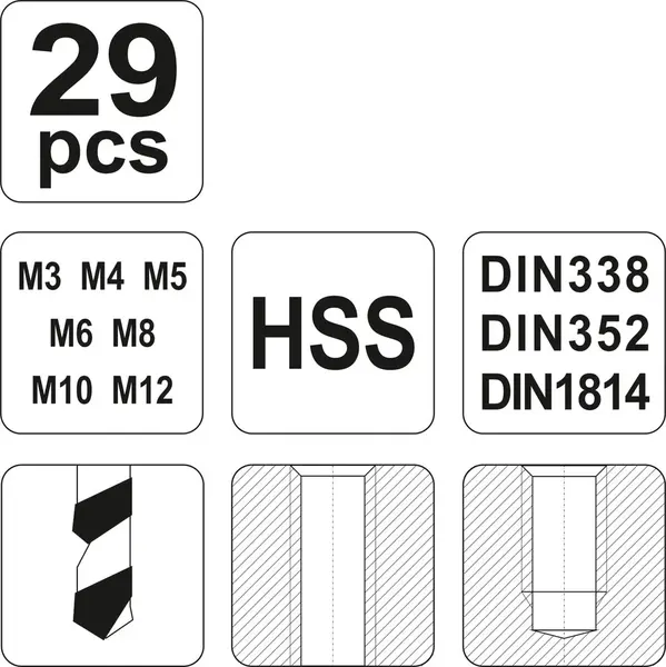 Набор метрических метчиков Yato М3-М12 29штук