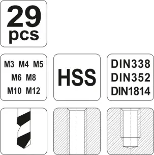 Набор метрических метчиков Yato М3-М12 29штук