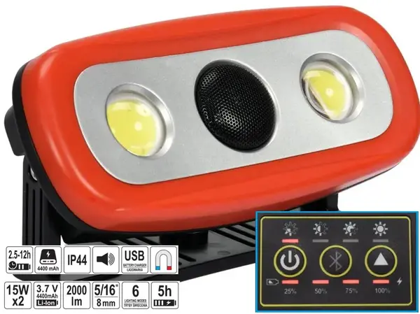Акумуляторний ліхтар з динаміками COB LED 15x2W