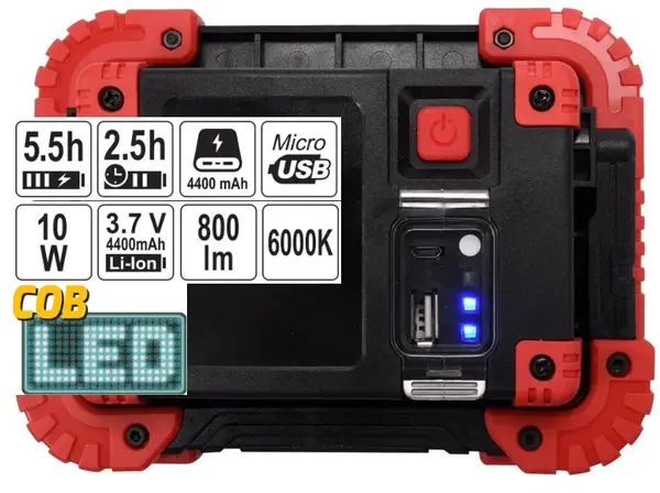 Аккумуляторный светодиодный фонарь COB LED 10W