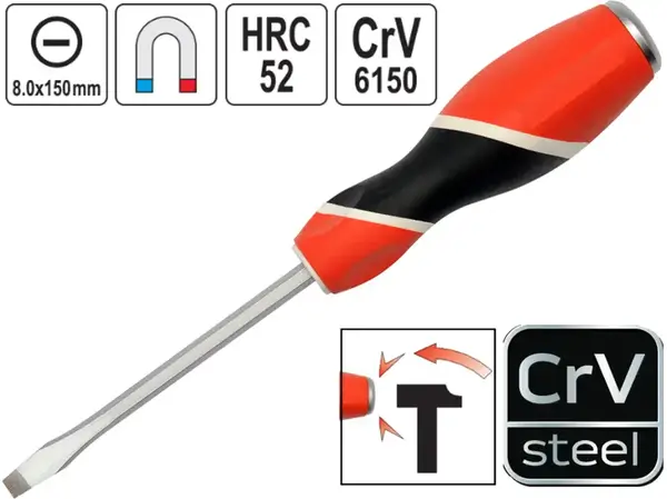 Отвертка шлицевая ударная CrV SL8х150мм