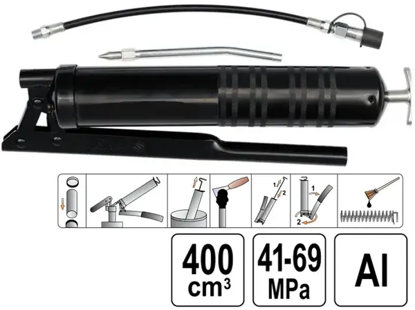Шприц рычажный для смазки 400 см³ 41-69 MPa алюминиевый