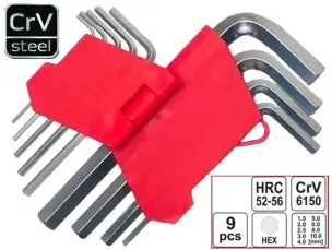 Набор шестигранных ключей 1.5-10мм CrV короткие (9 шт.)
