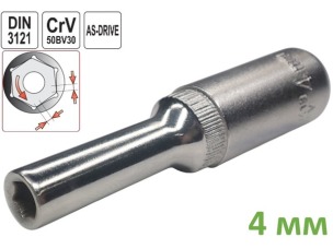 Головка торцева шестигранна глибока 4 мм, 1/4", Yato, CrV