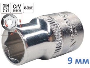 Головка торцевая шестигранная 9 мм, под квадрат 3/8", Yato, CrV