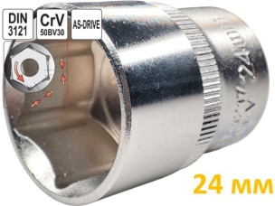 Головка торцевая шестигранная 24 мм, под квадрат 1/2", Yato, CrV