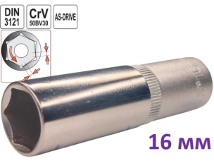 Головка торцевая шестигранная глубокая 16 мм, 1/2", Yato, CrV