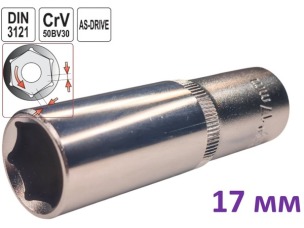 Головка торцевая шестигранная глубокая 17 мм, 1/2", Yato, CrV