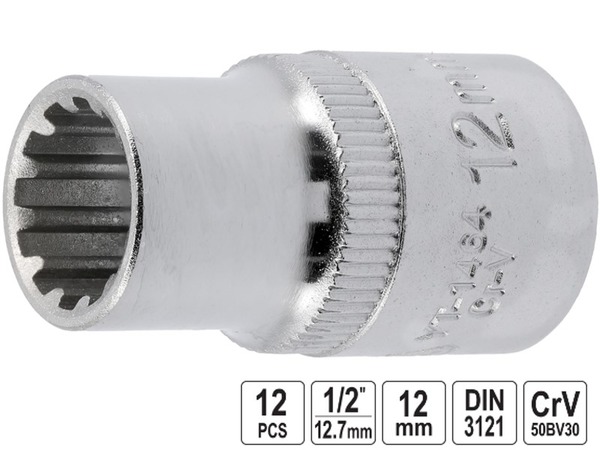 Головка торцевая 12-гранная Spline YATO 1/2" 12 мм