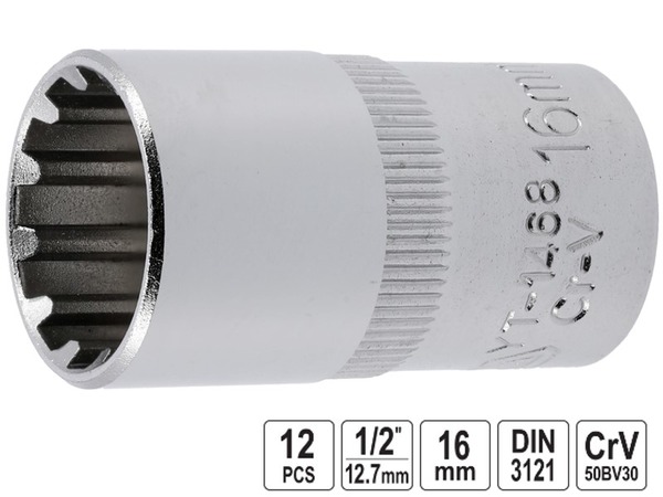 Головка торцевая 12-гранная Spline YATO 1/2" 16 мм