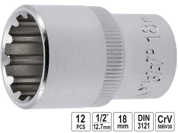 Головка торцевая 12-гранная Spline YATO 1/2" 18 мм