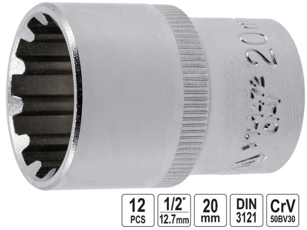 Головка торцевая 12-гранная Spline YATO 1/2" 20 мм