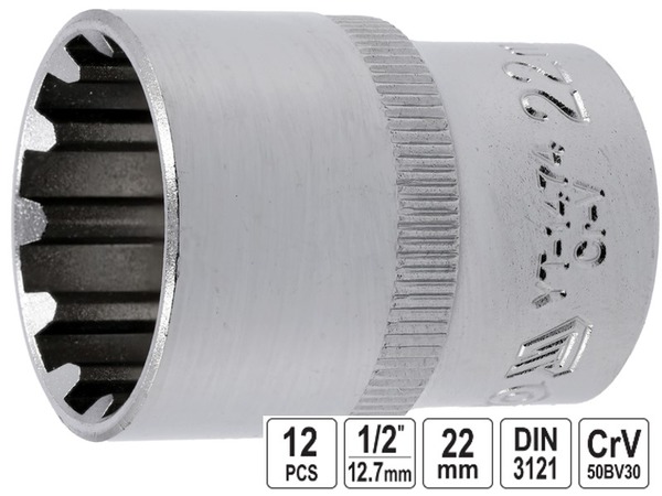 Головка торцевая 12-гранная Spline YATO 1/2" 22 мм