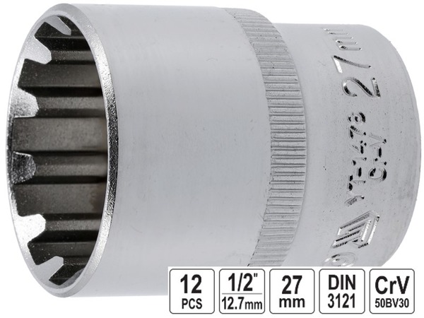 Головка торцевая 12-гранная Spline YATO 1/2" 27 мм