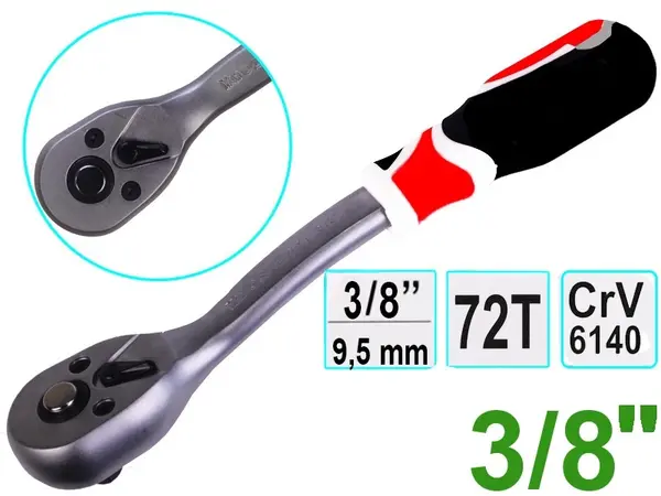 Ключ трещотка изогнутый Yato 200мм CrV 3/8″