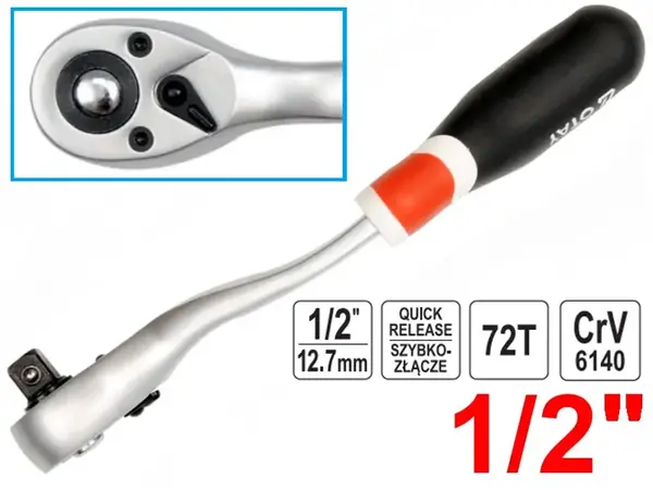 Ключ тріскачка вигнутий Yato 255мм CrV 1/2″