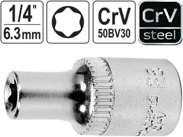 Головка зірочка Torx E5 6-гранна, Yato, CrV