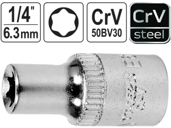 Головка звездочка Torx E6 6-гранная, Yato, CrV