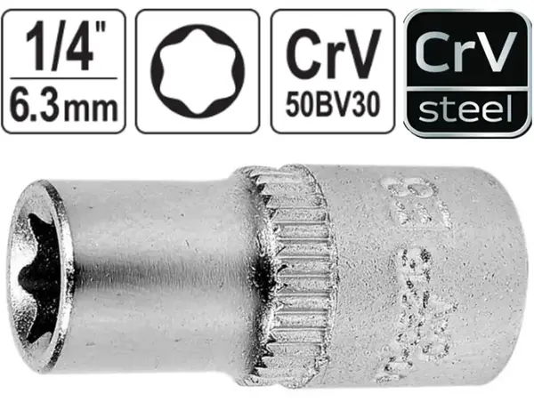 Головка звездочка Torx E8 6-гранная, Yato, CrV
