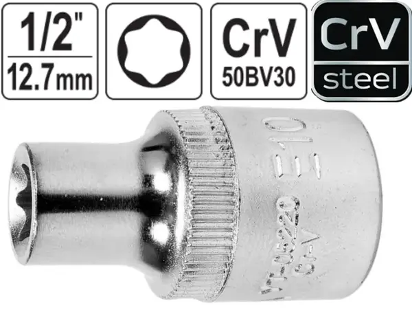 Головка звездочка Torx E10 6-гранная, Yato, CrV