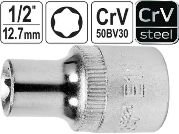 Головка звездочка Torx E11 6-гранная Yato 1/2" CrV