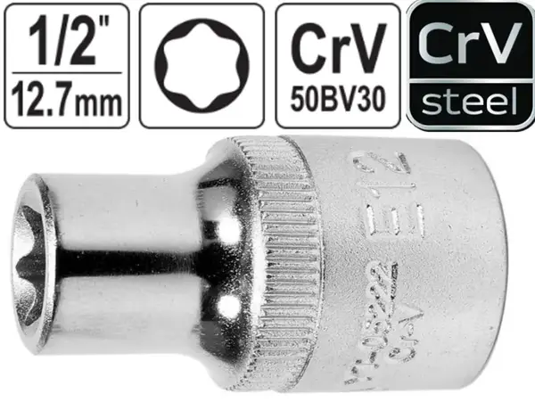 Головка зірочка Torx E12 6-гранна Yato 1/2" CrV