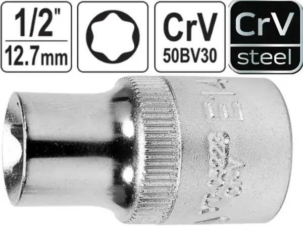 Головка звездочка Torx E14 6-гранная, Yato, CrV