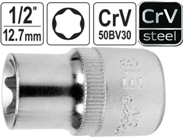 Головка звездочка Torx E18 6-гранная Yato CrV