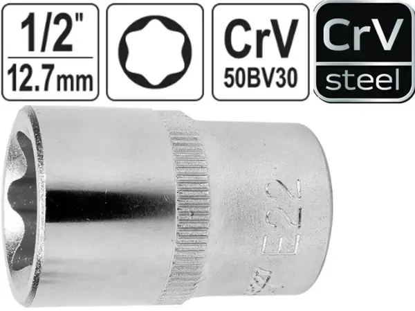 Головка звездочка Torx E22 6-гранная, Yato, CrV