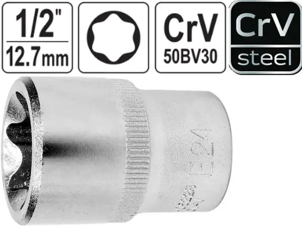 Головка звездочка Torx E24 6-гранная, Yato, CrV