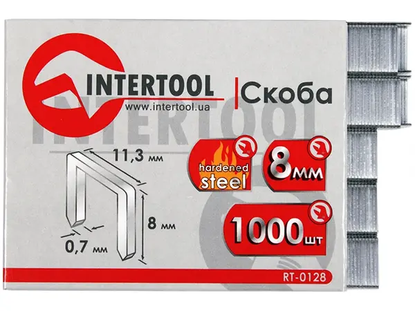 Скоба для будівельного степлера Intertool 8 мм калена