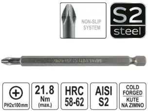 Бита PH2 100мм S2 с насечками Non-Slip (нескользящая)