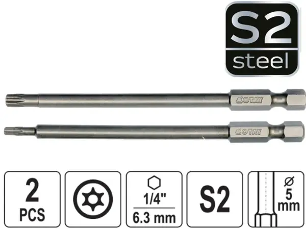 Довгі біти Torx (зірочка) T10, T25 100мм S2 (набір 2 шт)