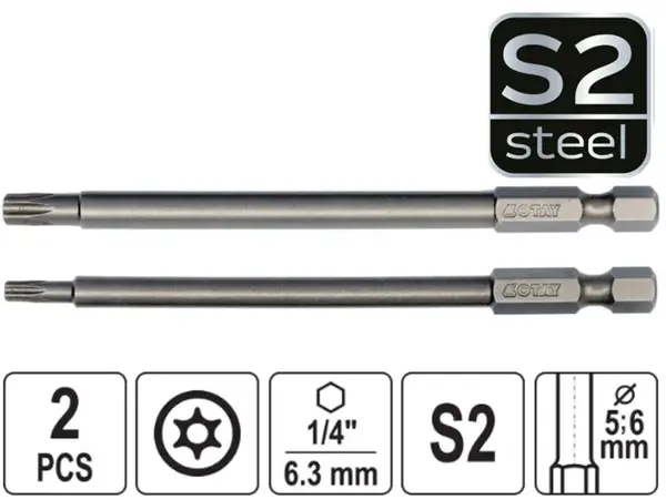 Длинные биты Torx (звездочка) T15, T27 100мм S2 (набор 2 шт)