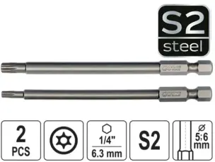 Довгі біти Torx (зірочка) T15, T27 100мм S2 (набір 2 шт)