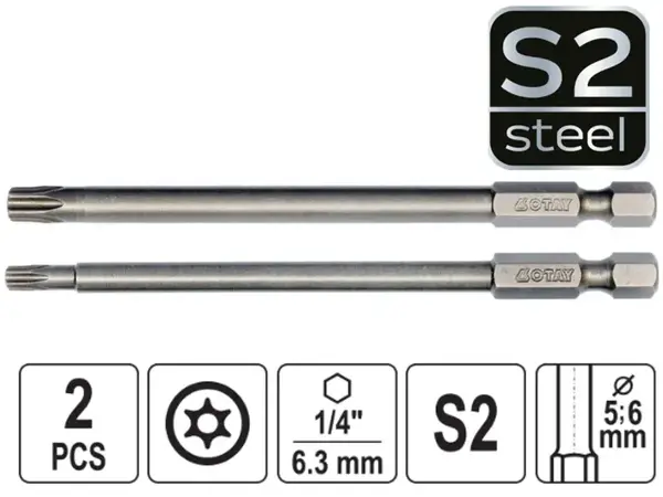 Довгі біти Torx (зірочка) T20, T30 100мм S2 (набір 2 шт)