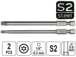 Довгі біти Torx (зірочка) T20, T30 100мм S2 (набір 2 шт)