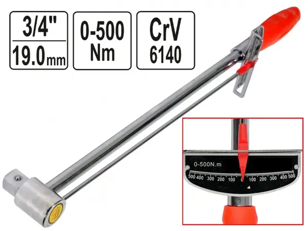 Ключ динамометрический стрелочный 3/4″ CrV (0-500 Нм)