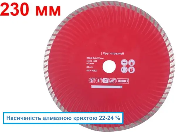 Диск алмазний по бетону Турбо 230мм