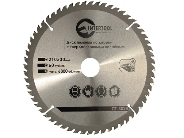 Диск пильний по дереву Intertool 210х30х60Т