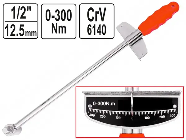 Ключ динамометрический стрелочный 1/2″ CrV 6140 (0-300 Нм)